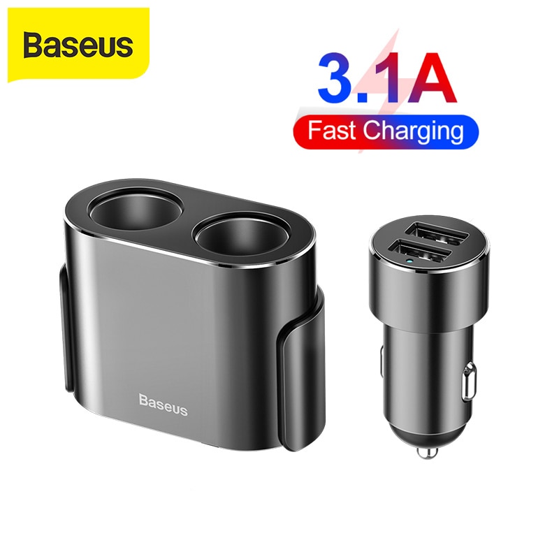 Baseus Dual Usb Autolader 3.1A Quick Opladen Sigarettenaansteker 2 In 1 Universele Mobiele Telefoon Oplader Adapter Usb Auto lader