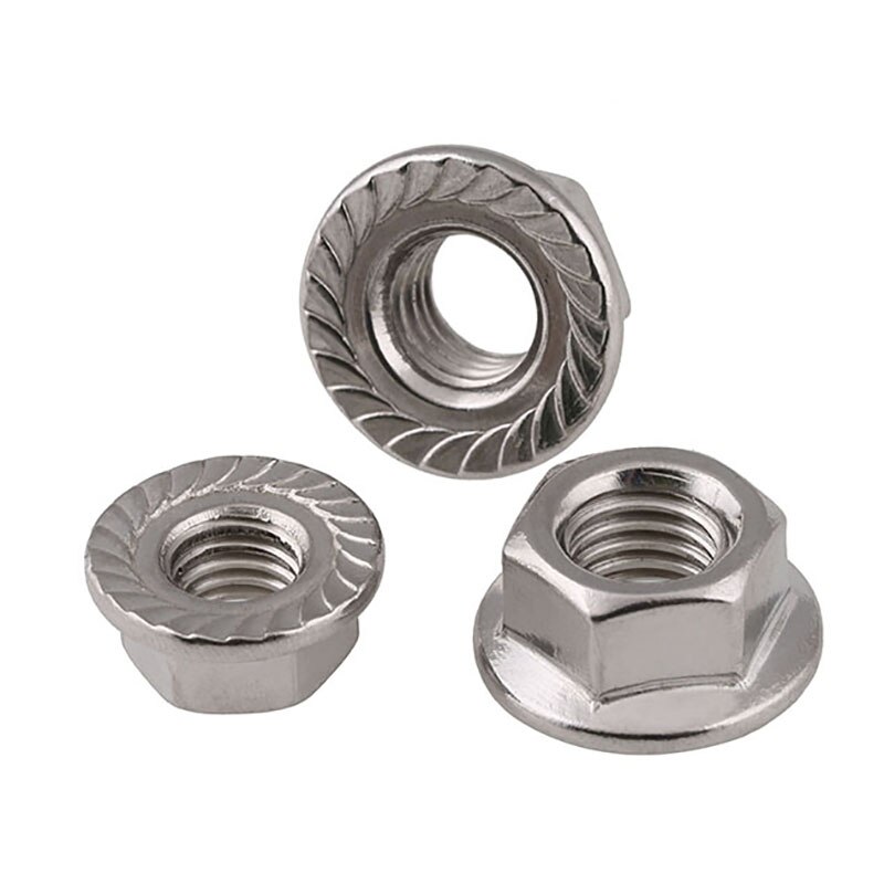 HOONGKAI sinistra filettato esagonale dado flangiato in acciaio inox 304 controdado seghettato M3 M4 M5 M6 M8 M10 M12 M16 M20 controdado DIN6923-1983