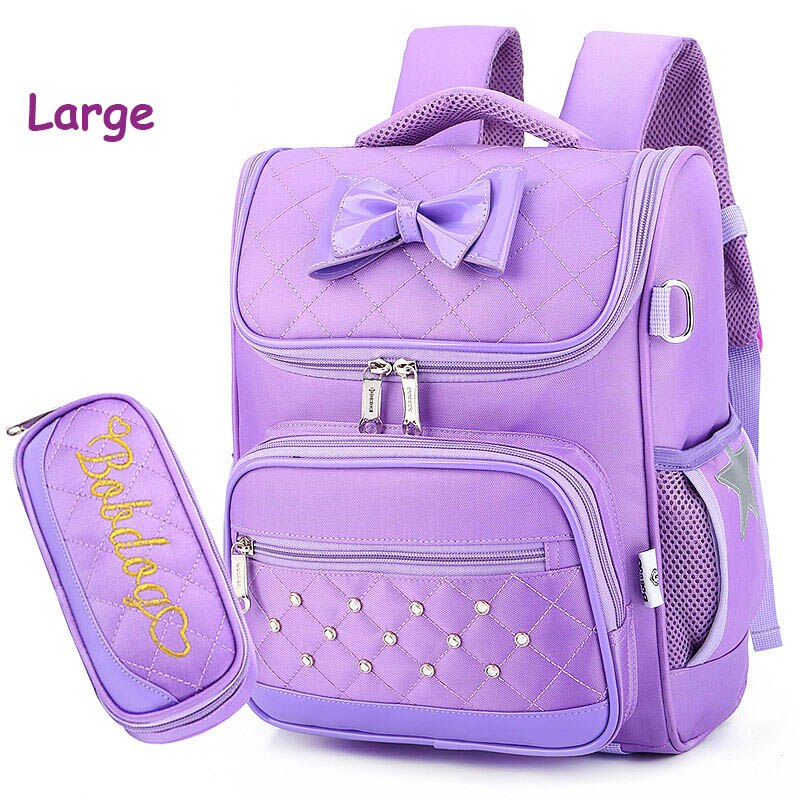 6-10 jahre Mädchen Schule Taschen Bogen Prinzessin Rucksäcke Kinder Schule Taschen Kinder Mädchen Schulranzen Knapsack mochila infantil menina: large purple