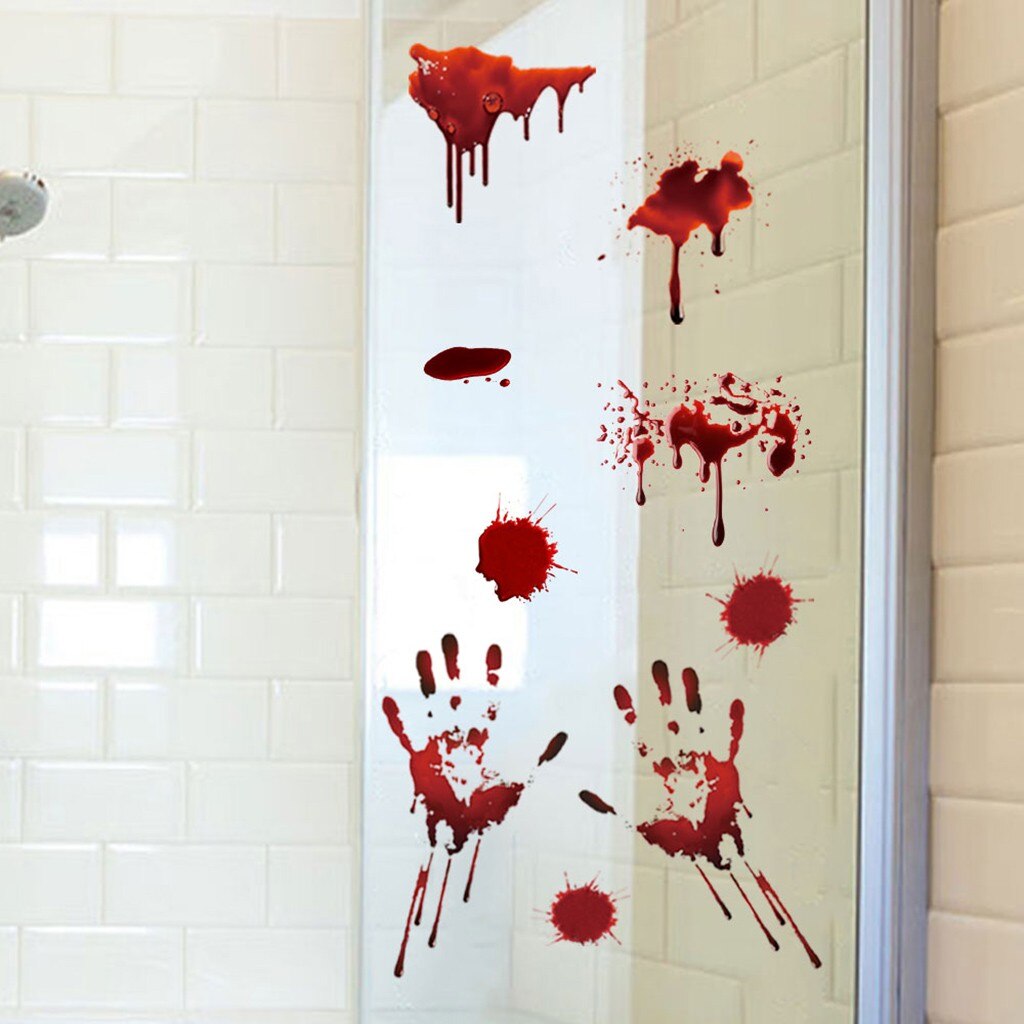Horrible Halloween Bloody Handprint Stickers Wall Window Door Floor Decal Stickers Halloween Party Decor Haunted House Prop#p