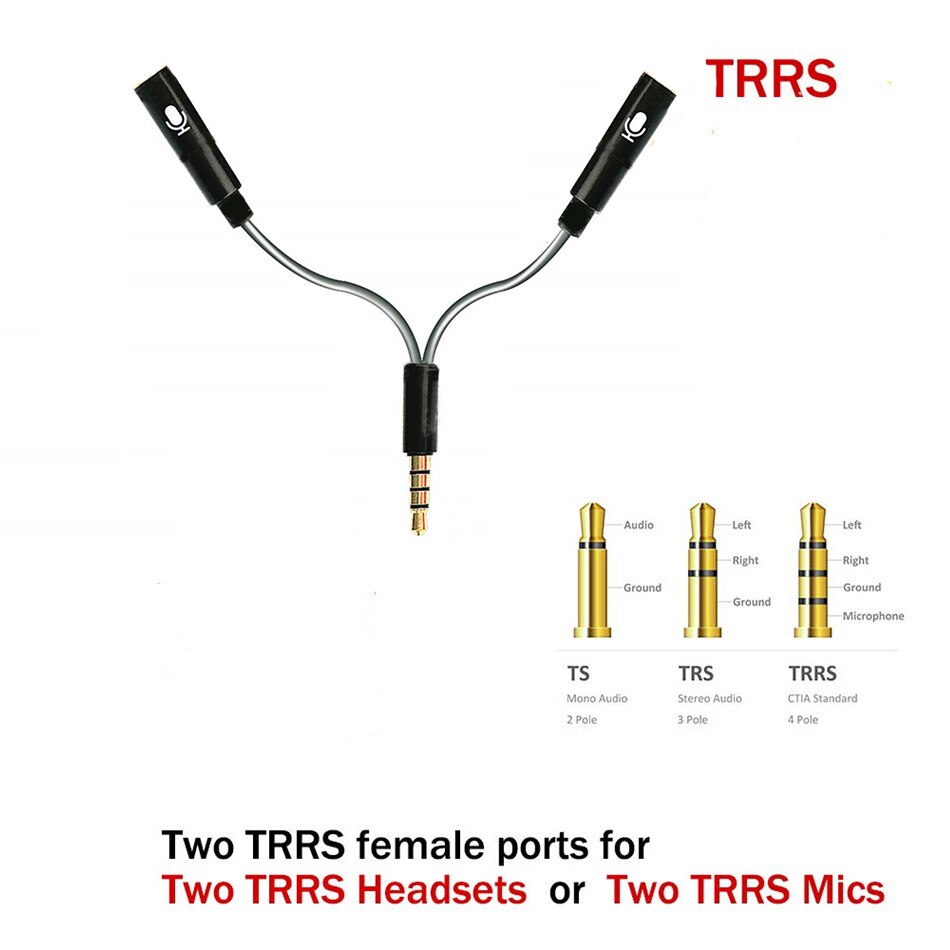 3.5mm revers Lavalier micro casque séparateur adaptateur 2 Microphones en 1 câble 4 pôles mâle à double femelle casque Microphone