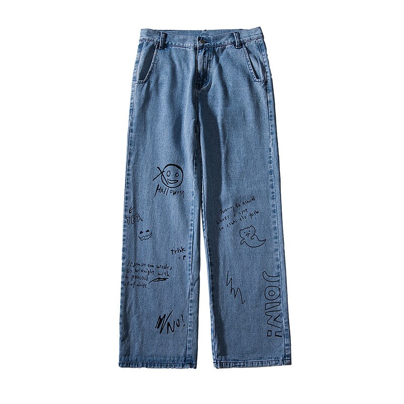 2022 Denim Jeans Men&#39;s Trendy Brand Loose Casual Ripped Hole All-match Nine Pants Youth Wide Leg Straight Pants: XL