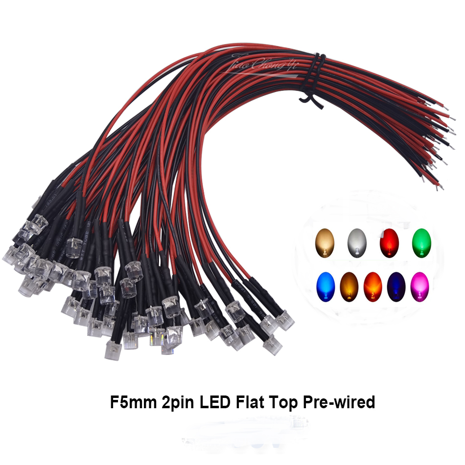 10 Uds DC 3V 5V 12V diodos LED de parte superior plana 20cm precableado 5mm bombilla de lámpara de luz LED diodos emisores precableados para decoración del hogar DIY
