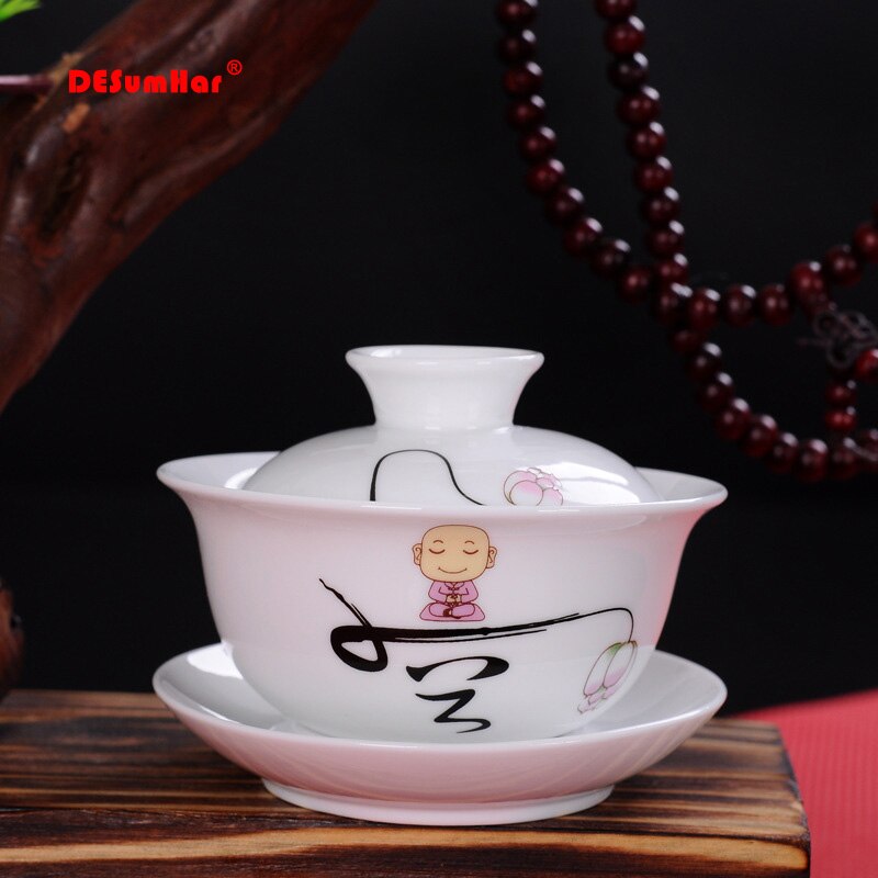 Hvid porcelæn te terrin kop,gaiwan te porcelæn grydesæt rejse smuk elkedel håndmalet låg skål te sæt 120ml