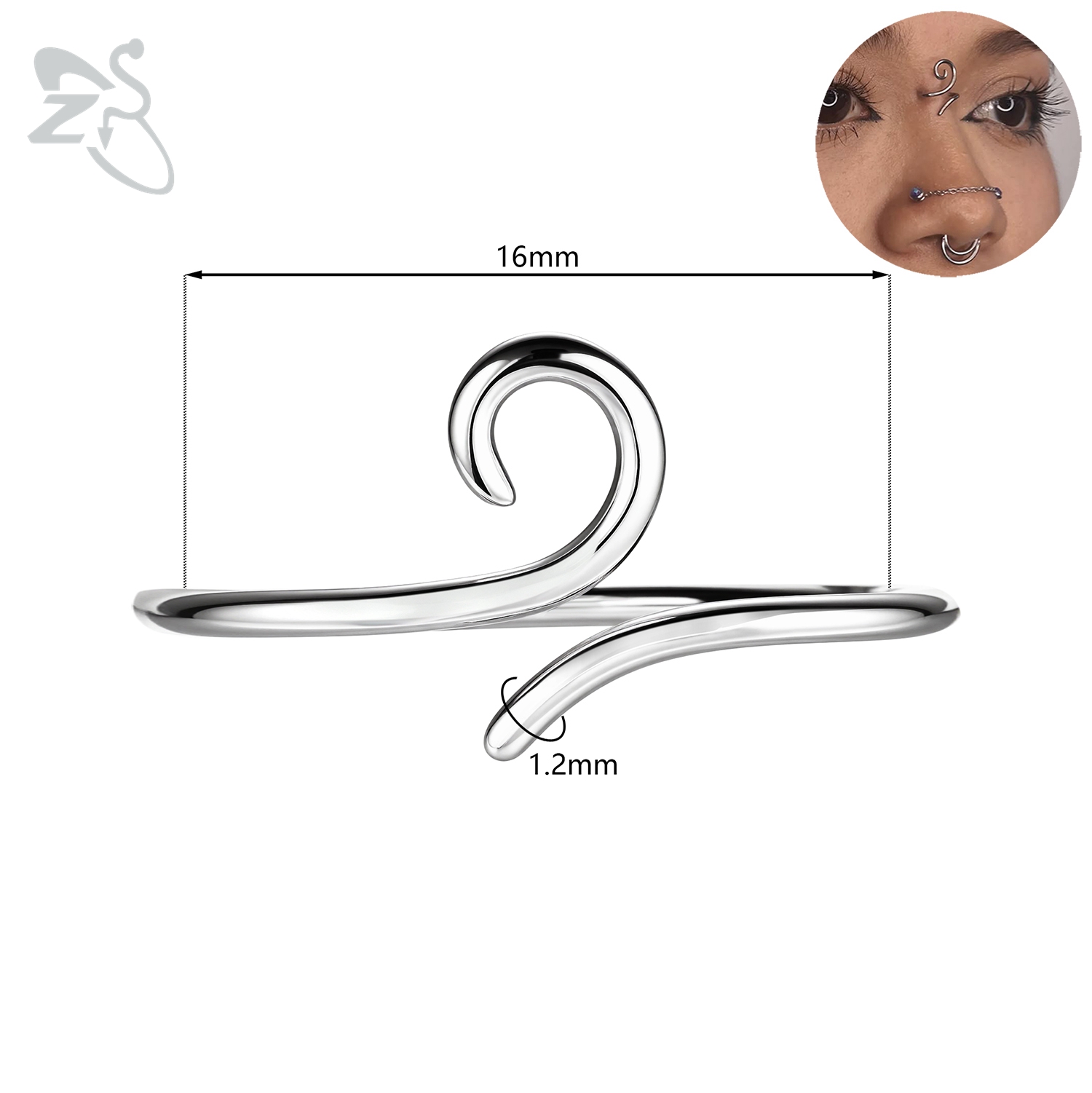 Zs 1 peça 16g 925 prata esterlina nariz parafuso prisioneiro mulheres homens hipoalergênico ponte espiral piercing narina concha piercings 10/12/14/16mm: Ouro escuro