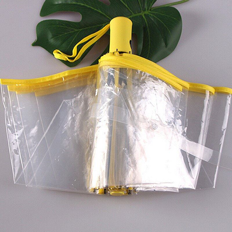 23*5cm Women Umbrella Automatic Transparent Folding Umbrella Rain Sun Auto Windproof Umbrella portable Home Outdoor Sports: Yellow