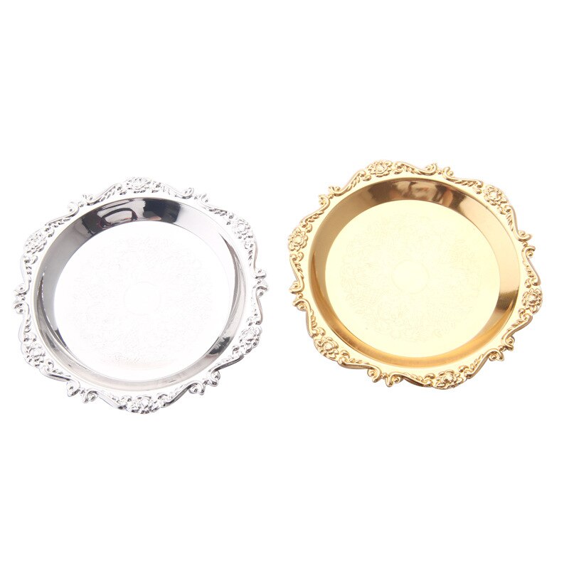 Silver Golden Iron Tray Glossy Plate for Decoration Ornaments Buffet Fruit Cake Party Supplies Dessert Sundries Storage Plates