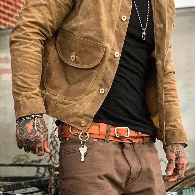 Maden-chaquetas de lona con cera al óleo para hombre, chaqueta Retro de color caqui con múltiples bolsillos, con cuentas, Ami Kaji, con bolsillo grande, ropa Vintage sólida