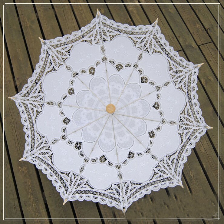 Kanten Parasol Paraplu Bruiloft Paraplu Elegante Kant Paraplu Katoen Borduren Ivoor Battenburg