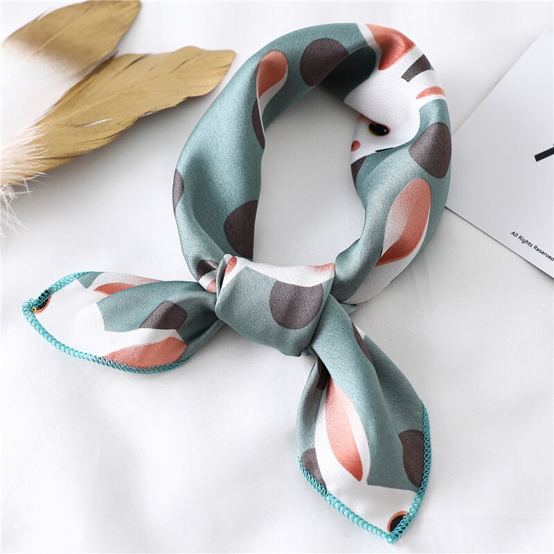 Women Small Satin Silk Scarf Square Print Wrap Foulard Femme Handkerchief Bandana Neck Hair Skinny Tie Scarves Shawls XC: FX-108