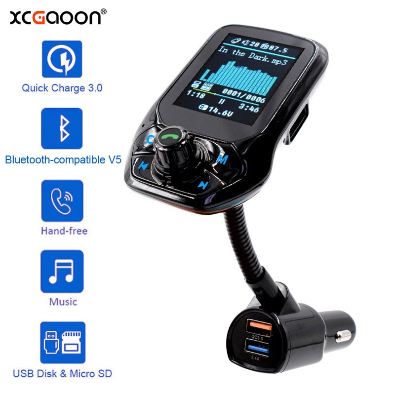 Bluetooth 5.0 Fm-zender Auto AUX USB MP3 Speler Draadloze Handsfree Carkit Met QC3.0 Quick Charge 3 Usb-poorten autolader