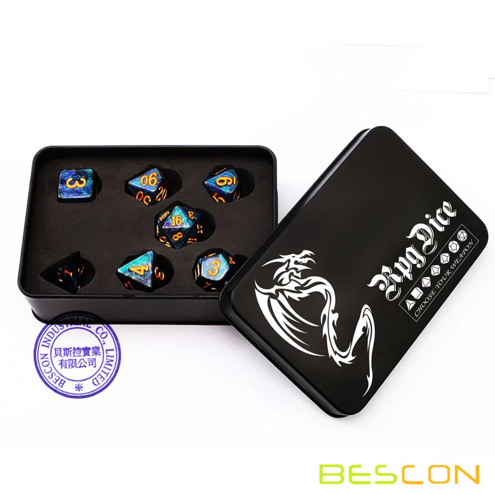 Bescon Starry Night Dice Set Series, 7pcs Polyhedral RPG Dice Set Milky Way, Midnight, Twilight: Midnight Tinbox