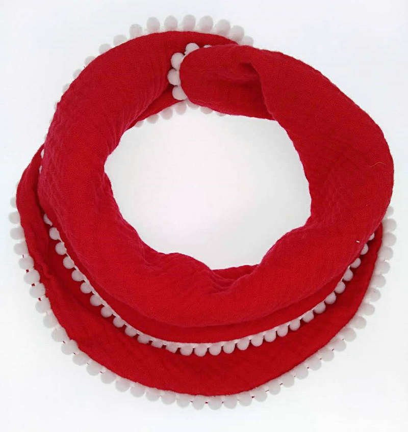 Bibdanna | Katoenen Mousseline Bib | Pompom Bibdanna | Shabby Chic | Baby Meisje | Geslacht Neutrale: red