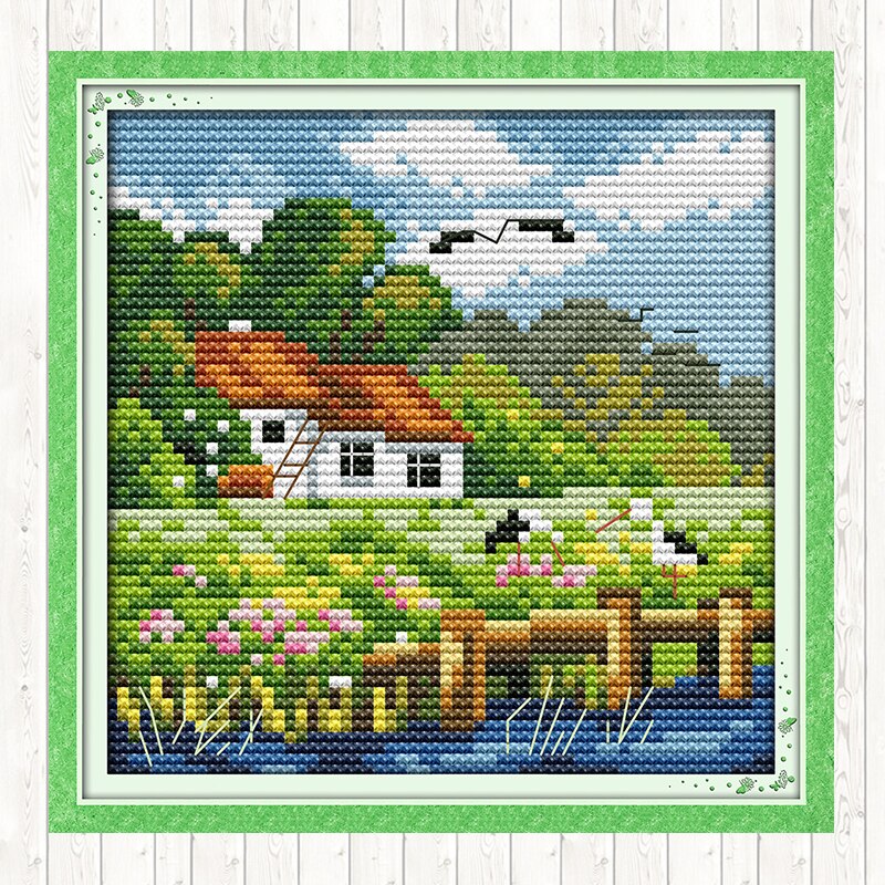 Seizoenen landschap 14ct 11ct count print canvas stof borduurpakketten doe-het-zelf knutselen kruissteekpakket handwerk borduurpatronen