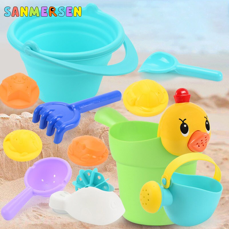 9PCS Summer Baby Beach giocattoli mare bambini giocattoli da bagno Set Beach Party Cart anatre secchio plastica sabbia stampi strumento giochi d&#39;acqua