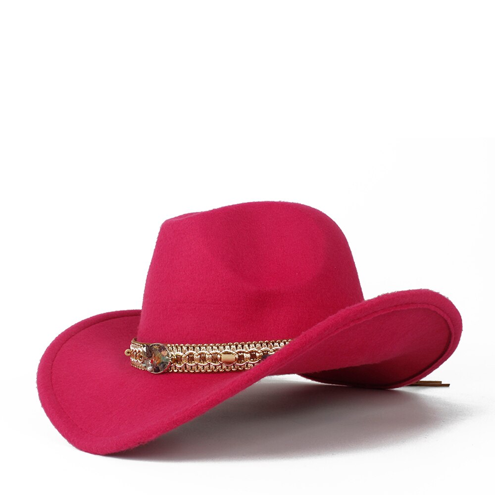 Sombrero de lana ahuecado para hombres y mujeres, Sombrero de cowboy del Oeste, ala enrollable para mujer, Sombrero negro para Hombre, gorra de Jazz, talla 56-58: Rose red