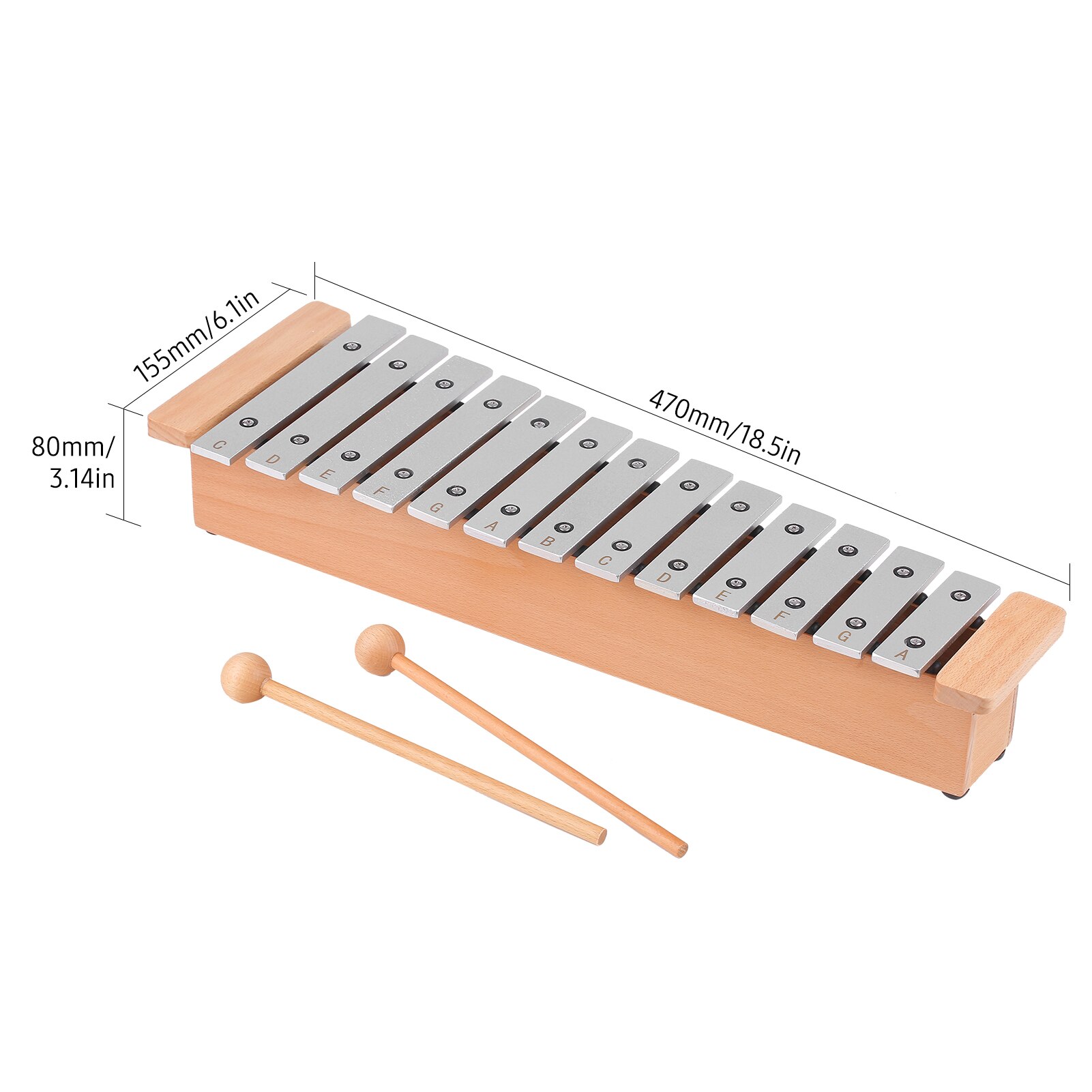 Piano Xylophone Portable en aluminium, Instrument de Percussion avec bâtons en bois, 13 notes