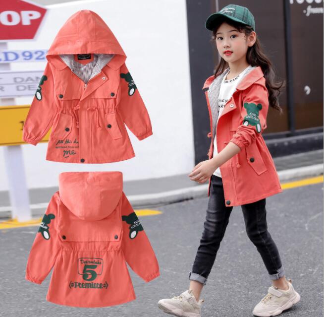5-12Y Spring autumn Girls jacket children's clothing girl trench coat kids jacket girl coats Trench Wind Dust Outerwear: jacinth / 5T