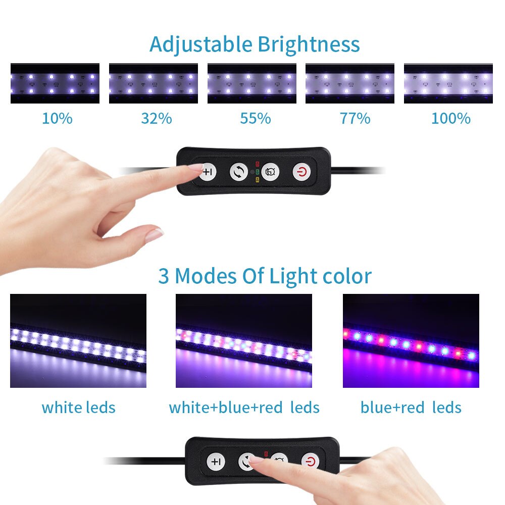 AC 110V-240V Full Spectrum Planted Aquarium LED Lighting 20-63cm Fish Tank Light External Controller With Extendable Brackets