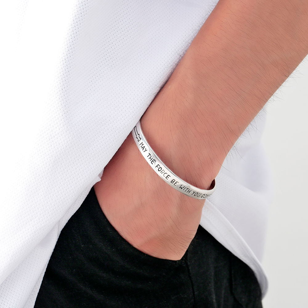 May The Force With You – Bracelets en acier inoxydable pour hommes, bijou ajustable, mignon, à la