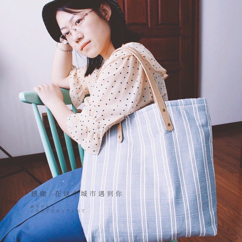 Cotton and Linen Japanese Single-Shoulder Canvas Bag Belt Pack Bulk Literary Fresh Stripe