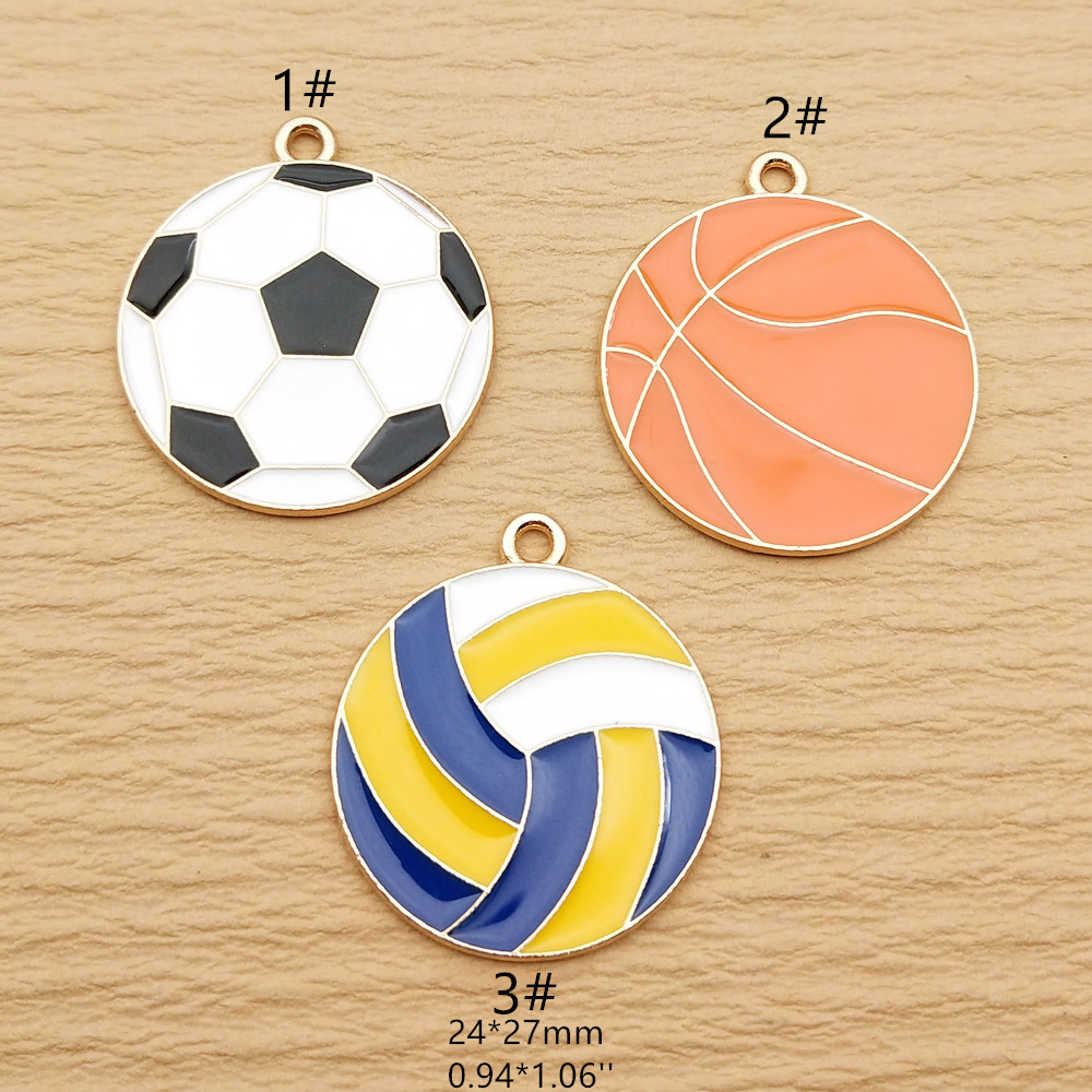10 Uds. De dijes de joyería, accesorios de fútbol, baloncesto, voleibol, Diy, hacer pendientes, llavero, pulsera, colgante de Metal chapado en oro