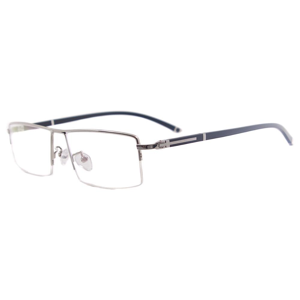 Metal Half Rim Rectangular Men Large Eyeglasses Frame Prescription Glasses For Optical Lenses Myopia Reading Progressive: Silver