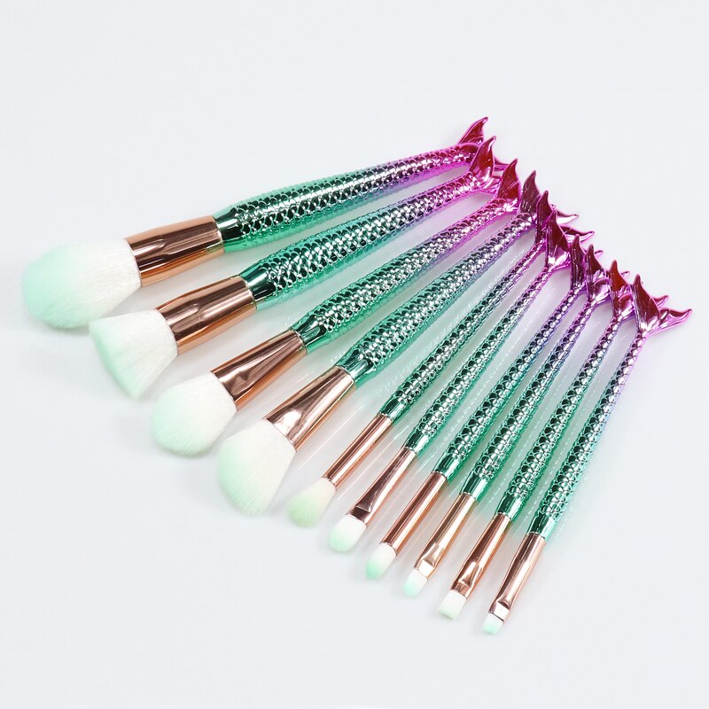 1-11Pcs Unicorn Kabuki Mermaid Makeup Brushes Foundation Eyebrow Make Up Brushes Set For Makeup Kits Cosmetic Tools: 10Pcs Blue Pink