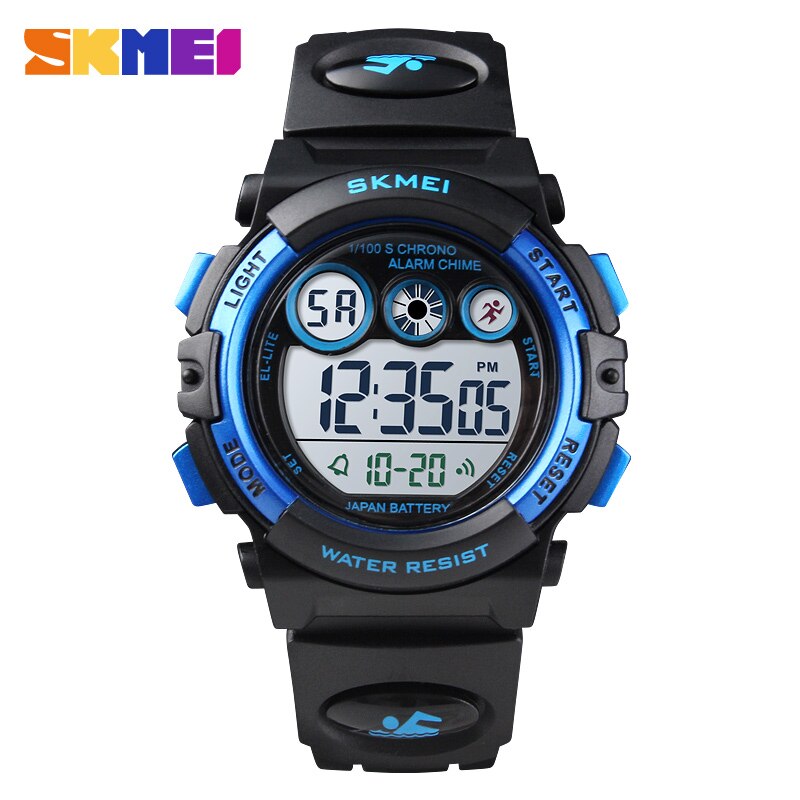 SKMEI Sport Kinderen Horloge Stopwatch Chronograaf Elektronische Horloges Kids Horloge Luxe Waterdicht Wekker: black blue