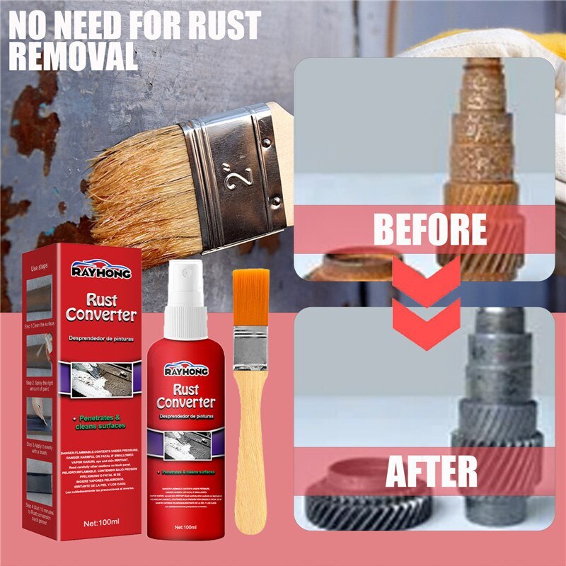 100ML Rust Remover With Bush for Metal Anti-Rust Spray Multi Purpose Rust Repair Protect Iron Metal Surfaces Maintenance Clean