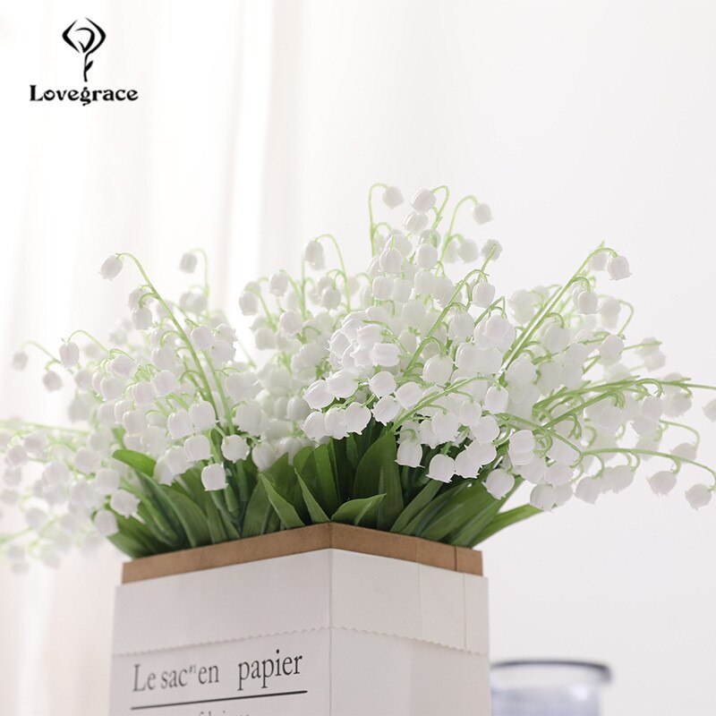 30 hoder plast dal lilje brud bukett liten haug hvit lilje bryllup dekor hjemme vase dekorativ blomsterpotte kunstig blomst