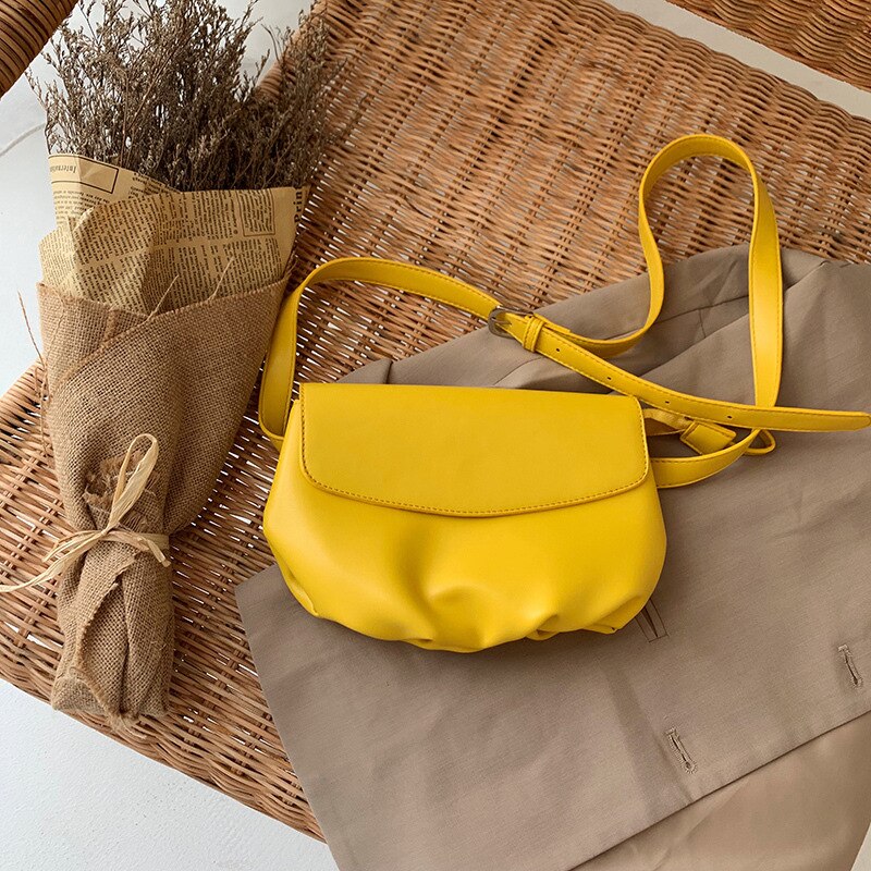 Ins estilo de Hong Kong Casual hombro Mini mensajero pecho bolsa brillante suave Pu Dumpling bolsa Mujer