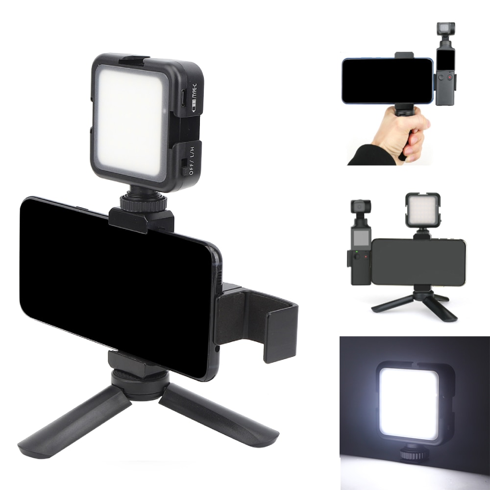 Portable Trépied Support avec Téléphone Clip De Fixation Lumière LED 1/4 "trou de vis D'expansion Kits Pour FIMI paume CARDAN CAMÉRA Accessoires