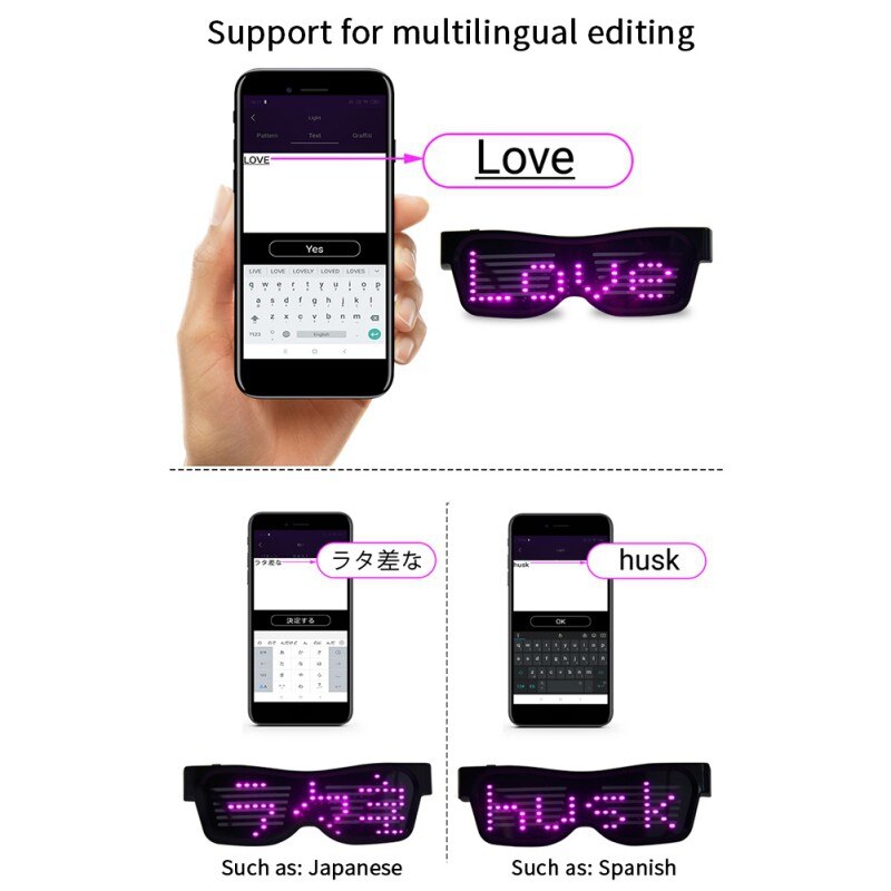 Bluetooth Programmable Text USB Charging LED Display Glasses Dedicated Nightclub DJ Festival Party Glowing Toy Supplies