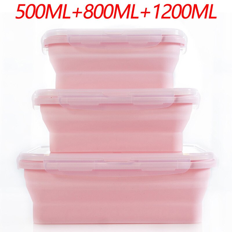 Collapsible Silicone Food Container Portable Bento Lunch Box Microware Home Kitchen Outdoor Food Storage Containers Box: Black