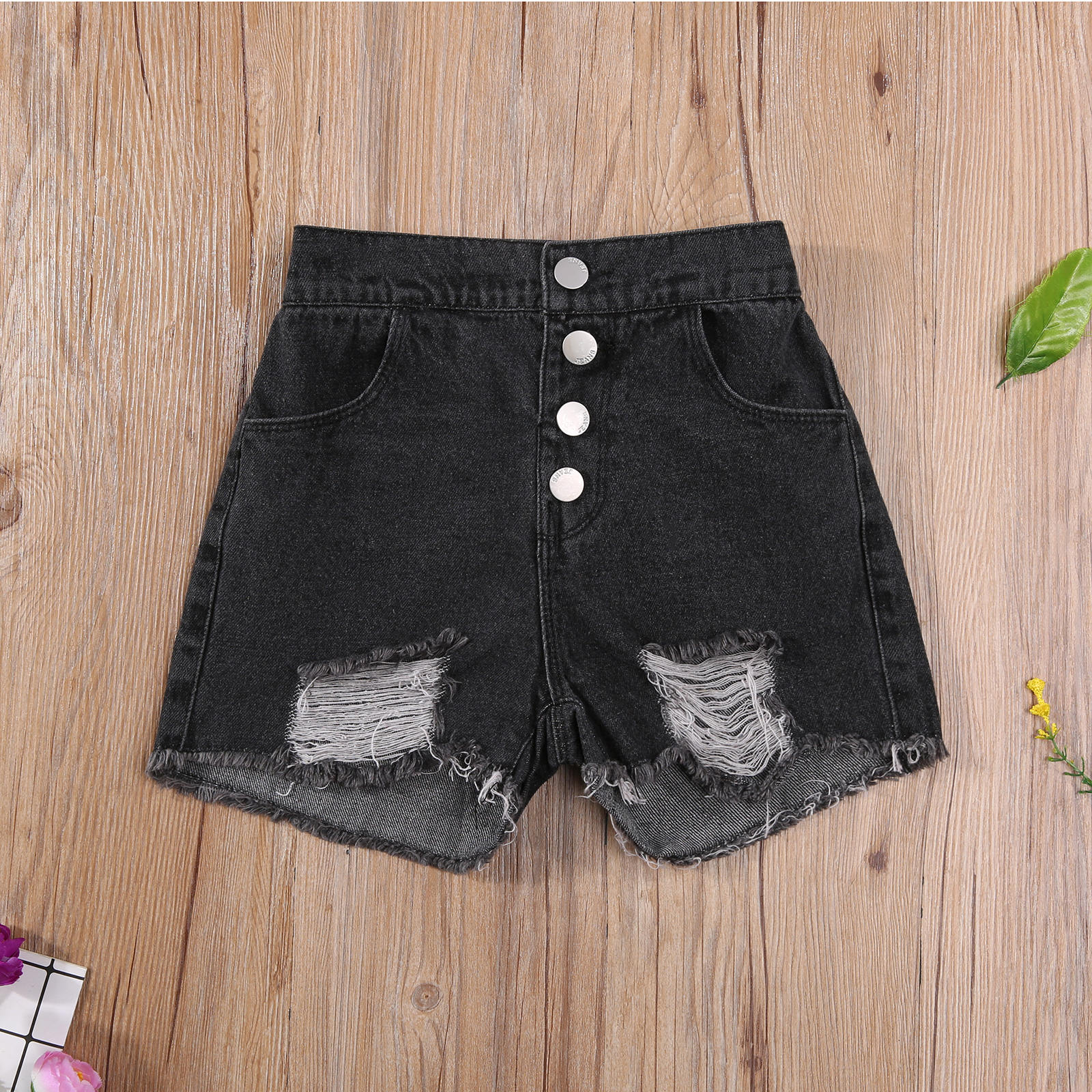 Jeans Casual per ragazze più recenti di arrivo con fori rotti pantaloncini di stoffa di Jeans tinta unita per bambini blu scuro/nero