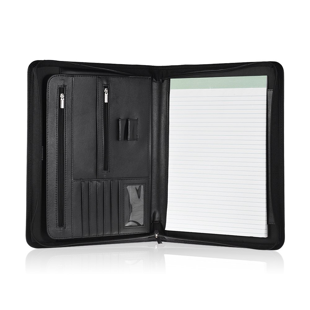 Zippered Multifunctional A4 Portfolio Padfolio File Organizer with Writing Pad Card Pockets for: Default Title