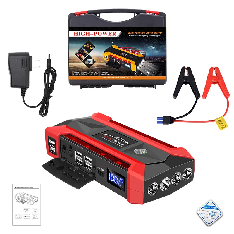 Chargeur de batterie de voiture portable, démarreur automatique pour diabétique, booster de démarrage d'urgence, alimentation, or, diesel, 12V, 30000mAh: Black / 15A