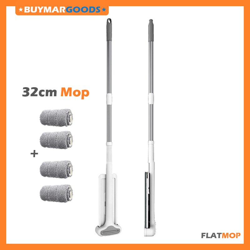 Fregona plana y giratoria para suelos, accesorio de autolimpieza, sin lavar a mano, zapatillas, escurridor automático, suelo de madera y mármol: 32cm Mop With 4 Pads