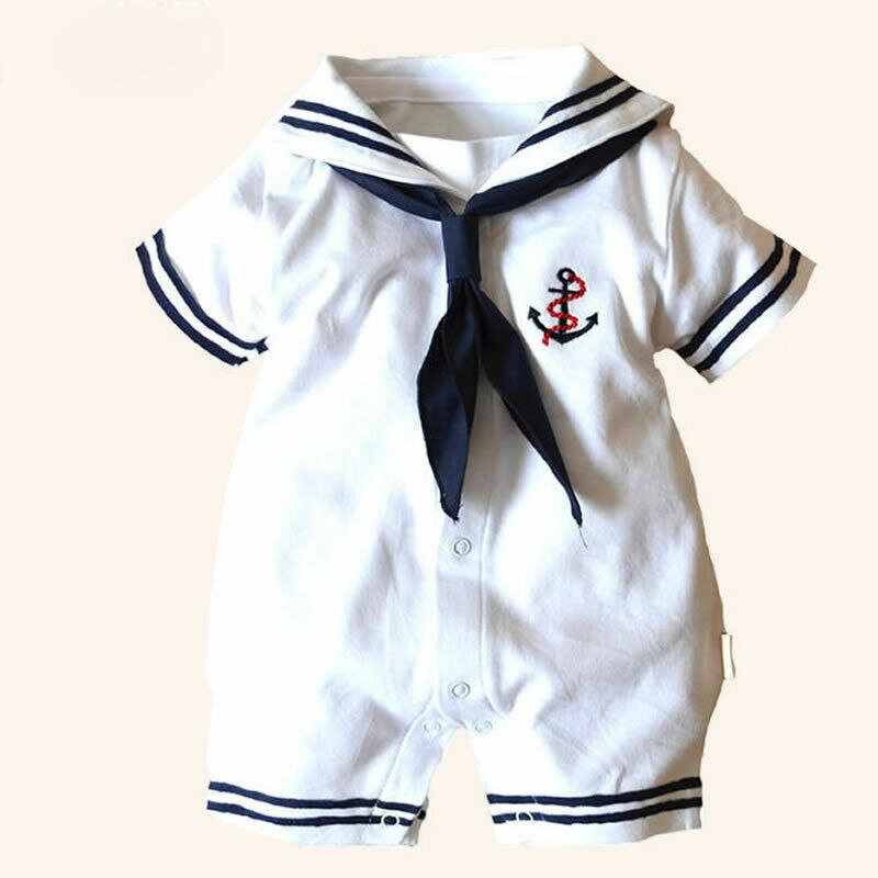 Sailor Kraag Korte Mouwen Baby Boy Romper Jumpsuit
