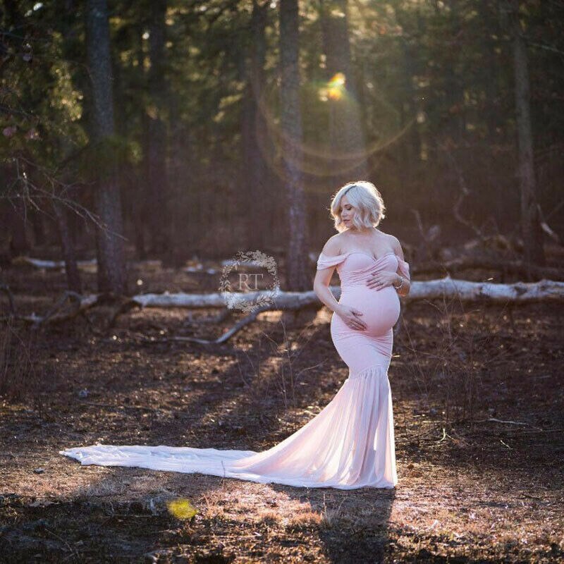 Kvinders graviditet blonde kjole gravid fotografering rekvisitter maxi fotoshoot kjole