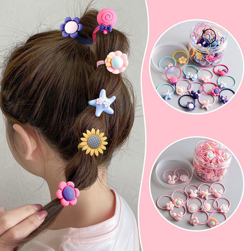 40 Stks/set Cartoon Baby Elastische Haarbanden Bloem Vruchten Kinderen Elastiekjes Zoete Prinses Kinderen Baby Meisjes Paardenstaart Houder