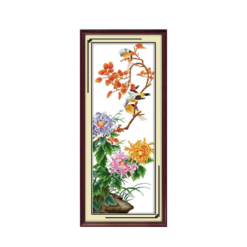 Chrysanthème de bambou rouge prune orchidée bleu | Fleur, broderie chinoise faite à la main, Kit point de croix, peinture décorative bricolage