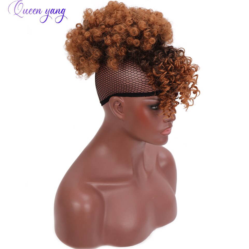 QUEENYANG Synthetic Drawstring African Fluffy Artificial Afro Puff Bun Puffs Ponytails Bun Wrap Natural Black Hair Extensions