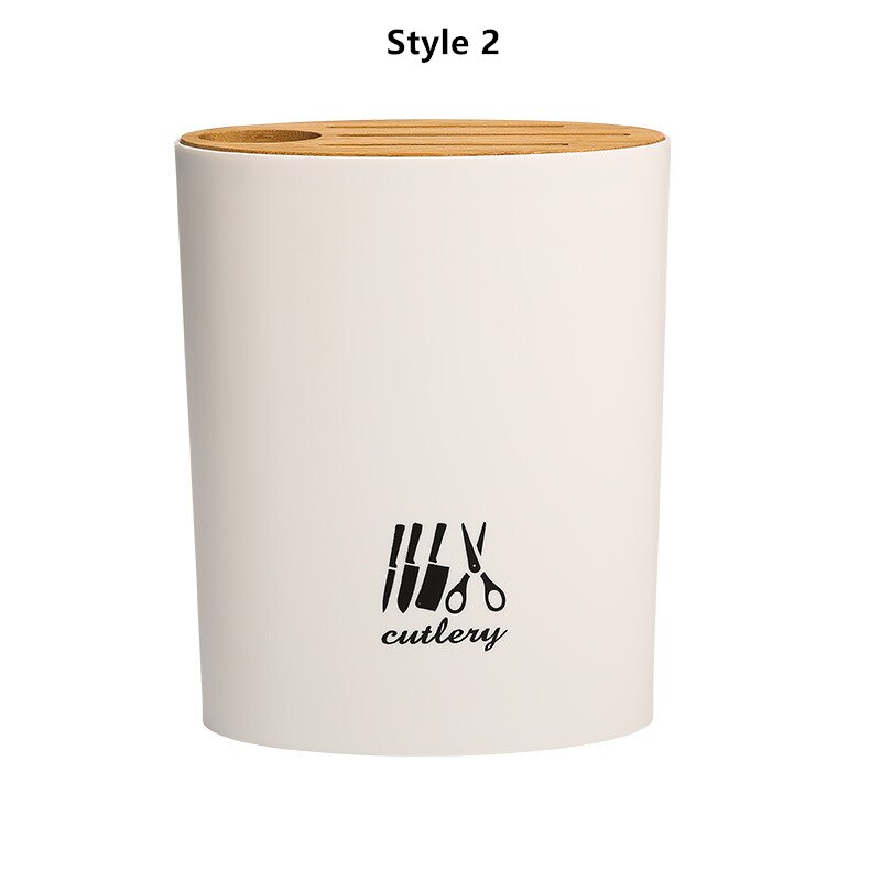 Multi-function Bamboo Cover Knife Holder Simple Knife Storage Rack Household Kitchen Supplies Knife Holder: White Style 2