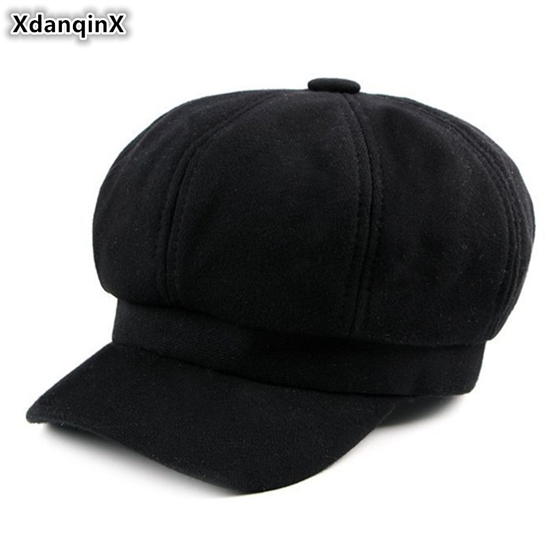 Xdanqinx snapback cap efterår hat til kvinder varm bomuld newsboy hætter britisk strikket retro sportshue til kvinder