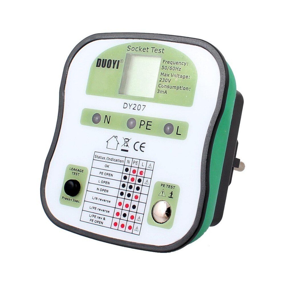 EU Plug LCD Display LED Indicator Light RCD Socket Tester Testing Tool