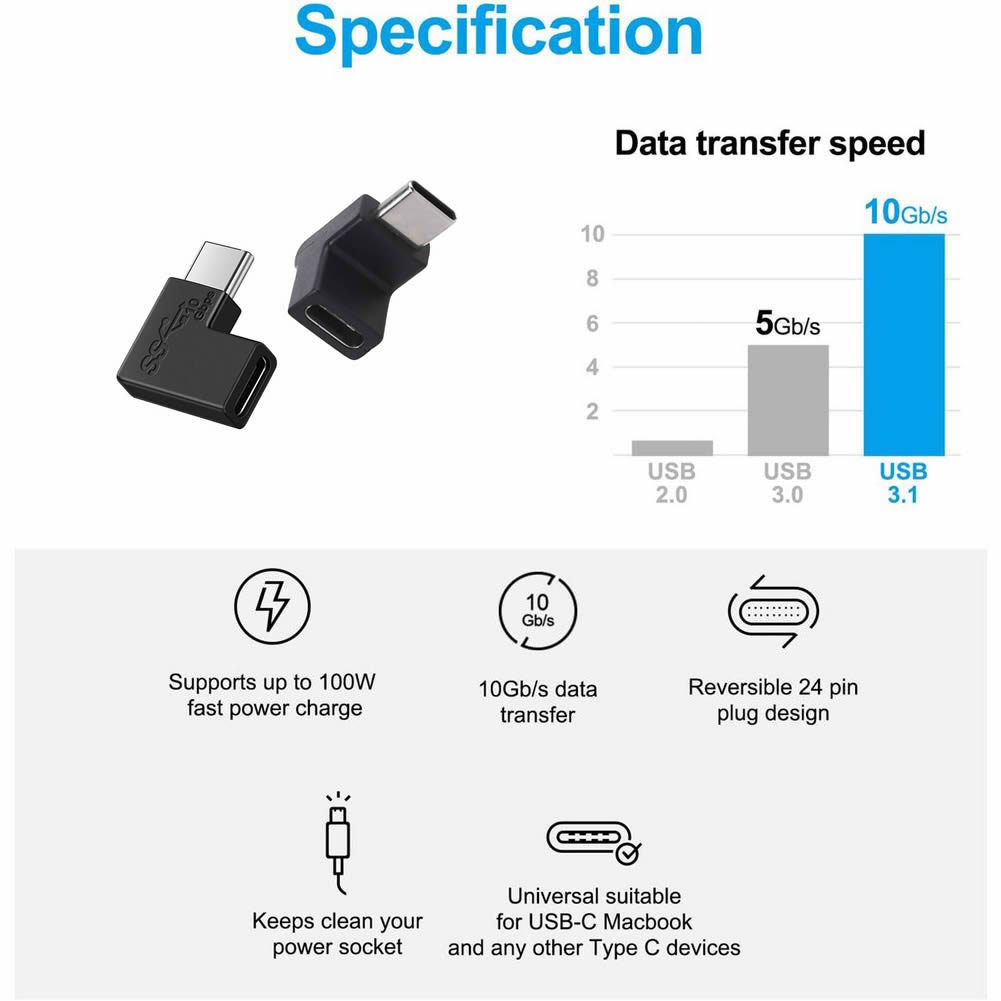 2szt. 10Gbps 90 stopni USB typu C męski na żeński konwerter USB C Adapter do telefonu komórkowego do laptopa Macbook Przenośne złącze