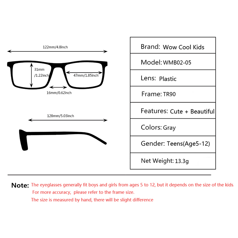 Kirka Kids Glasses TR90 Flexible Eyeglass Frames Children Optical Frame Kids Grey Children Glasses For 6-10 Years Old