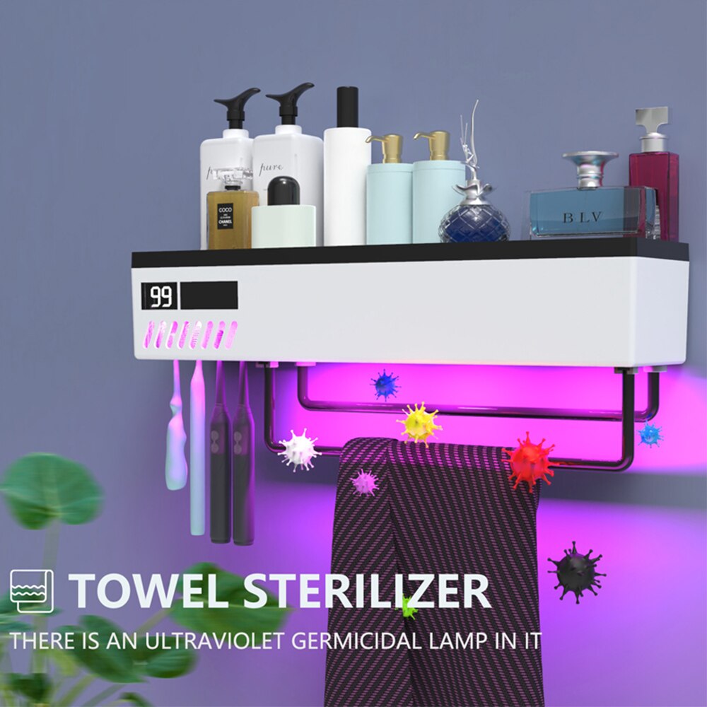 Solenergi smart ultraviolet desinfektion toilet håndklædeholder tandbørste sterilisator holder lys energi badeværelse opbevaring hylde